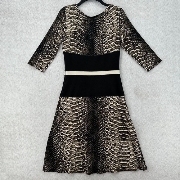 Eva Varro Midi Dress‎ Womens SMALL Snake Reptile Print Stretchy 3/4 Sleeve - Picture 1 of 14